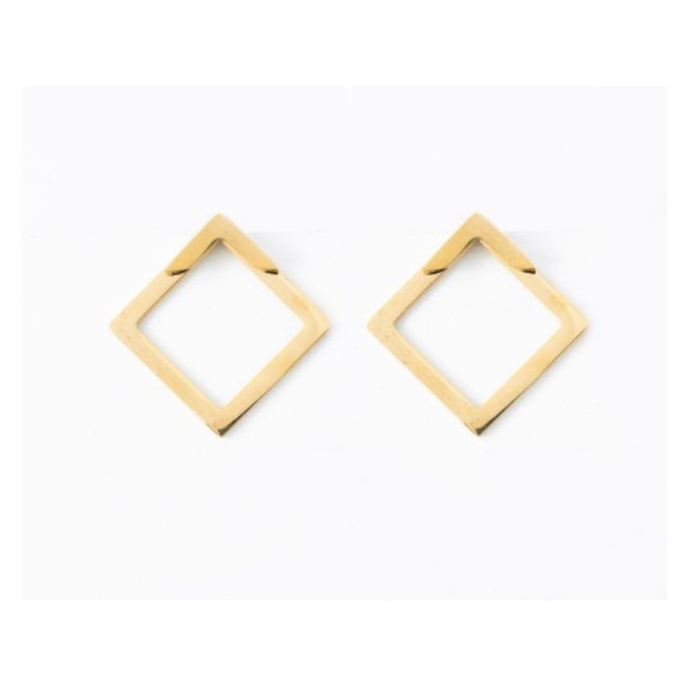 Plunder Eliza Gold Geometric Open Square Jacket Stud Earrings Minimalist‎ Modern